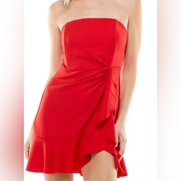 Speechless Dresses & Skirts - speechless Juniors' Strapless Ruffle-Hem Dress - Red, Size 13, $69 Bin P